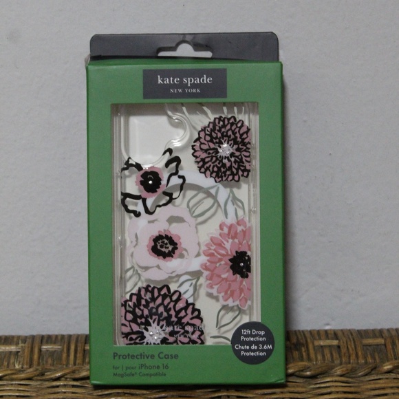 Kate Spade. New York.  Pink Flower Protective Case.  iPhone 16. - Picture 1 of 6
